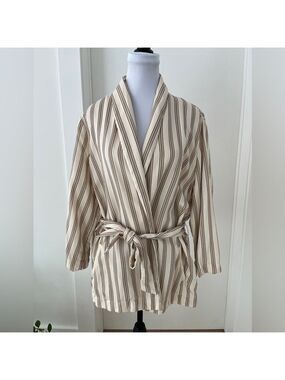 PART TWO Rhea JA Tie Waist Linen Lyocell Blend Jacket 3/4 Sleeve Neutral Slouchy